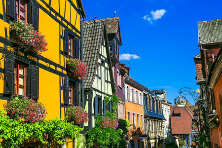 欧洲的历史生动法国Riquewihr村流行旅游景点的Alsace地区图片