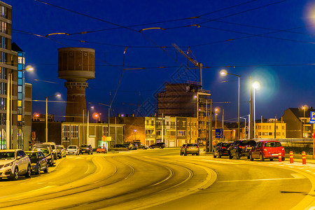 高速公路运输比利时Blashenberge市内城道路夜间照明的城市建筑受欢迎的比利时城镇市景观图片