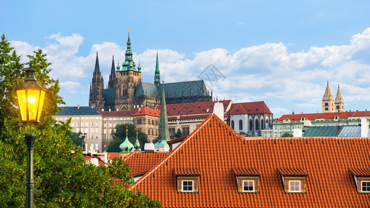 城市捷克语布拉格CharlesBridge的SaintVitus教堂景象首都图片