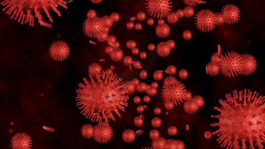 颜色乘法3d使CoronaCOVID19流感或微生物迅速繁殖细菌感染红色背景图片