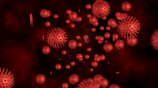 红色的大流行3d使CoronaCOVID19流感或微生物迅速繁殖细菌感染红色背景疾病图片