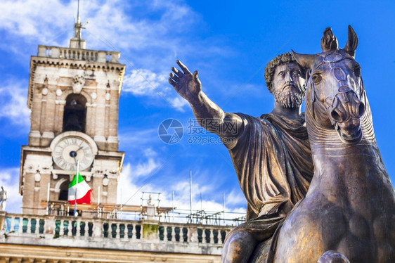 标志奥雷尔广场伟大的意利地标系列马库斯奥雷利乌的雕像意大利罗马历史遗迹图片