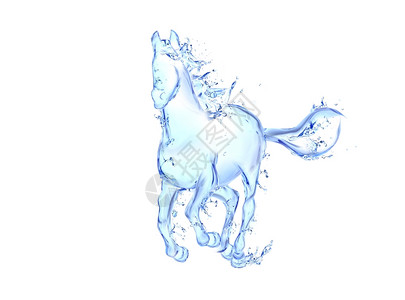 跳蓝色的马高球液化艺术作品由水和滴落而运动的物数字抽象图片