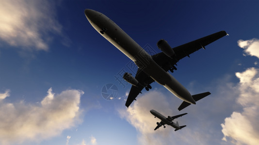 白色客机以3D软件在蓝天空中飞行的白色客机涡轮景观航班图片