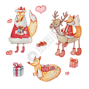 一套三只狡猾的狐狸和一头驯鹿配有礼品盒和心胸手套打印说谎图片