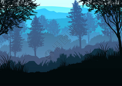山森林远足太阳升起和日落说明矢量风格色彩化视图背景示文集背景图片