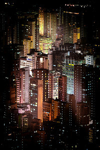 市中心城的国具有明亮摩天大厦照的香港空中观察全景的抽象未来夜间城市风景图片