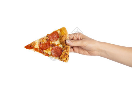 烘烤的意大利辣香肠披萨片在白色上隔离意大利食品街头快餐的概念意大利食品快餐的概念食物快速咬一口牛肉萨拉米图片