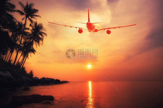太阳乘客飞机越惊人的热带日落风景泰国旅行目的地泰国旅游目的地海图片