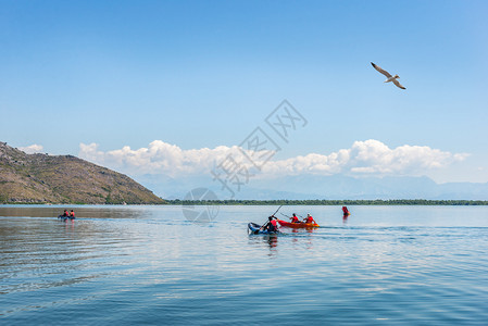 爬坡道皮划艇黑山夏日在Scadar湖的Scadar湖上进行战斗景观图片