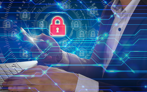 防火墙界面商人手用智能机和膝上型电脑使用锁技术网络安全数据保护商业技术隐私概念以及网络安全数据保护商业技术隐私权概念机密的图片