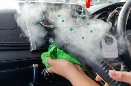 按钮热的调理在通风管道清洁车辆消毒中清洗蒸气热消毒清洗汽车空气中的蒸热消毒清除高温细菌和图片