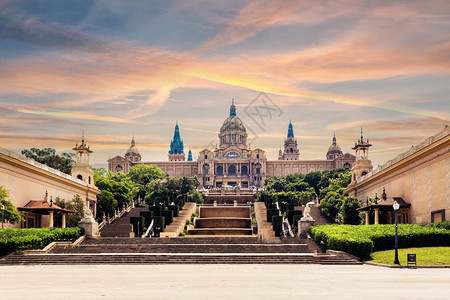 喷泉西班牙巴塞罗那PlacaDeEspanya博物馆吸引力著名的图片