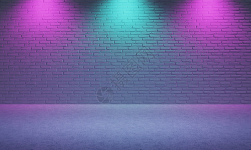 形象的质地结石由有紫和蓝色聚光灯背景Cyberpunk风格和戏剧舞台概念的砖块制成亮空房建筑和内部主题3D显示图形设计图片