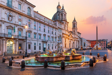 户外历史纳沃广场与日出时的大教堂意利罗马纳沃广场与日出时的大教堂罗马意大利纪念碑图片