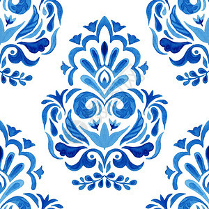 佩斯利墙纸水彩蓝色达马斯克手画花板设计无缝模式平铺装饰品波斯抽象纤维本底的瓦式波斯抽象纤维布料特优美装饰回生痕量设计简洁手工抽水图片