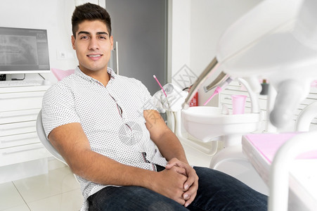 在牙诊所接受治疗的男性背景图片
