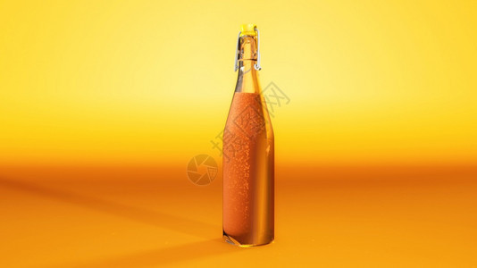 液体橙汁汽水玻璃瓶装橙色背景饮料和新鲜概念3D插图黄色的食物图片