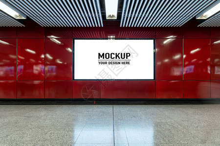 车站位于地下大厅或铁的空白广告牌用于模拟概念低光速门窗水平的曼谷图片