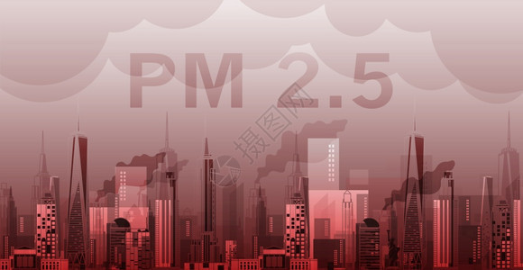 关心呼吸卡通片PM25城市背景建筑中的PM25配有现代图画供网络杂志或海报矢量设计使用图片
