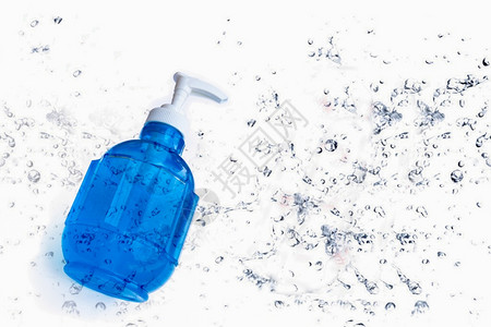 洗水台液体小说在白色背景上隔离的蓝酒精净化剂凝胶瓶用于洗涤以保护感染并杀死新科罗纳2019nCoVCovid19健康设计图片