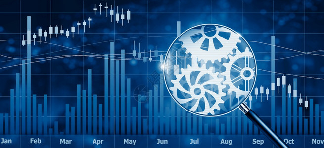 金融股票市场接口和装有COg齿轮的放大玻璃机制技术背景摘要成功与全球数字商业概念3D投标工作团队协和全球数字商业概念3D控制技术图片