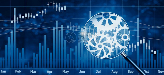 金融股票市场接口和装有COg齿轮的放大玻璃机制技术背景摘要成功与全球数字商业概念3D投标工作团队协和全球数字商业概念3D控制技术图片