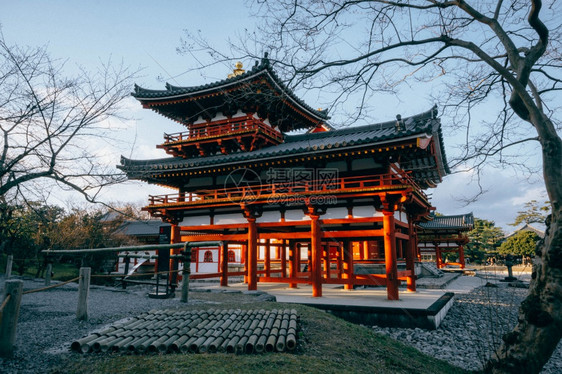 神道花园池塘日本京都Uji市著名的佛教寺庙比约多安的凤凰宫大厦图片