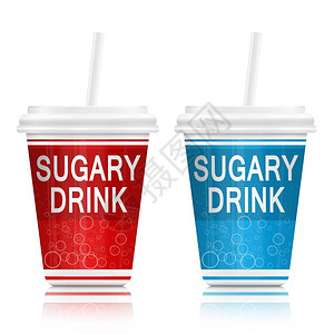 碳酸饮料果汁苏打描述两个装含糖概念的快餐饮料集装箱的说明将白安排成一团饮食设计图片