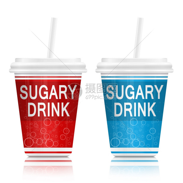 果汁苏打描述两个装含糖概念的快餐饮料集装箱的说明将白安排成一团饮食图片