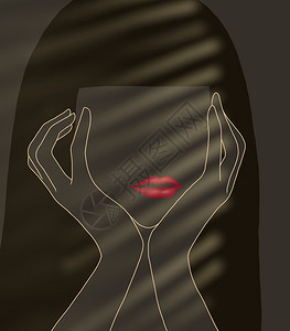 感的抽象一位年轻美丽亚洲女在影子中面对亚洲阿凡达在阴暗的艺术概念中面貌数字涂料KawaiCartoon插图译注CawaiiCar图片