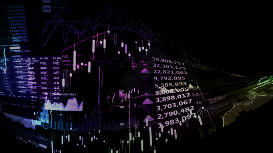 经济衰退街道货币显示趋势和股票市场波动的电子虚拟平台显示趋势与股票市场波动的电子虚拟平台展示股价指数在虚拟空间的3D状况图片