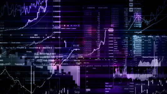 监视器显示趋势和股票市场波动的电子虚拟平台显示趋势与股票市场波动的电子虚拟平台展示股价指数在虚拟空间的3D状况银行屏幕图片