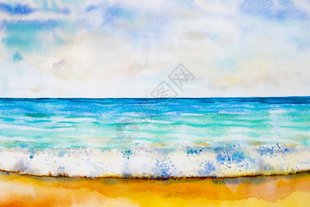 海景海报复制原始的海景滩浪和天空线的色彩多画晨光中的云底背景自然的美丽季节绘画的印象图像抽早晨天气背景