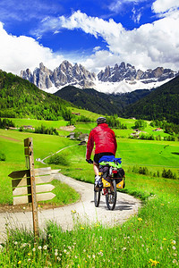 草农业自然体育活动多洛米特山脉的骑自行车意大利北部令人印象深刻的景观夏天图片