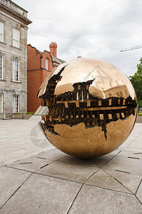 一颗金属球反射的爱尔兰街景图片