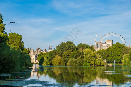 旅行鸥伦敦StJamerrsquos公园与伦敦之眼在美丽的夏季下午背景中王国图片