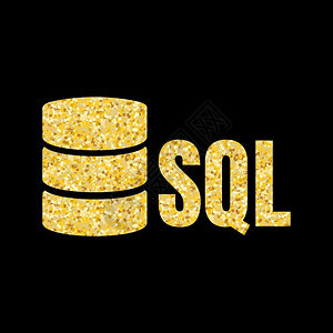 黑暗的SQL数据库图标志设计UI或UX应用程序SQL深黑色背景上的金铭文网站技术图片