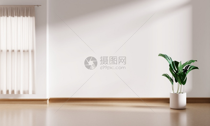 当代的屋木头白色室内空房背景木地板和百叶窗上装有户和Foranda植物锅的白内空房间和木板百叶窗以及建筑概念生态装饰风格3D显示图片