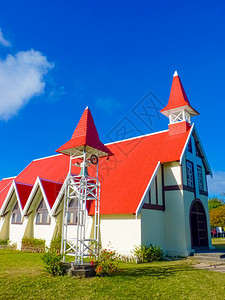 水毛里求斯岛北部CapMalheureux红屋顶教堂海基督图片
