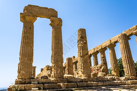 废墟考古学意大利西里阿格根托古老的希腊寺庙朱诺赫拉神阿格里根托圣殿谷阿格里金特图片