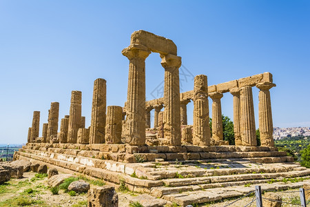 旅行意大利西里阿格根托古老的希腊寺庙朱诺赫拉神阿格里根托圣殿谷支柱阿格里金特图片