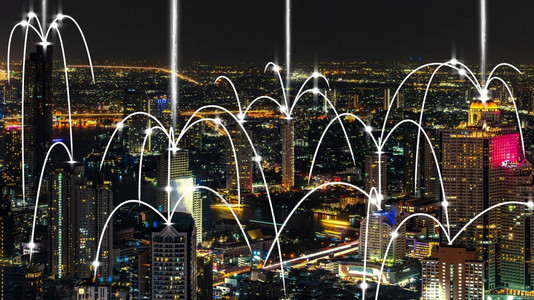 具有全球化抽象图形显示连接网络的智能数字城市未来5G智能无线数字城市和社交媒体网络系统的概念具有全球化抽象图形显示连接网络的智能图片
