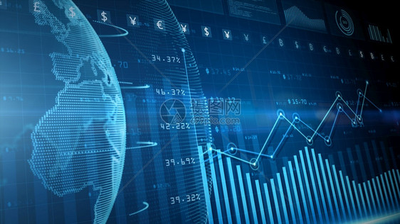 工作室贸易数字据金融投资趋势带有图表和股票数字的金融业务图动态显示随时间变化的损益商业和金融3d渲染指数图片