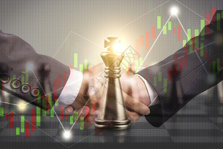 经理沟通商业伙伴关系成功和战略计划概念双接触的商人在金融市场股票图表上握手并竞争象棋盘游戏比赛ECFP成功的图片