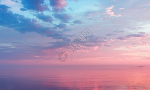 安静薄雾米斯提里拉克海景白夜季节的奥内加湖和小岛平静水面上粉红色和蓝云层俄罗斯卡丽莉亚索夫重点为粉色云雾紫的图片