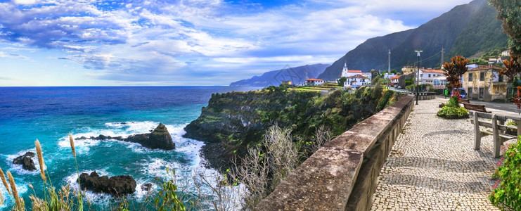 全景水葡萄牙旅行马德拉岛自然景观色北部美丽的沿海村庄塞沙勒Seixal热带图片