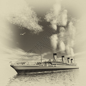蒸发器衬垫著名的泰坦尼克号船在冰山之间漂浮于水面的冰山中云多日古老风格3D使得泰坦号船3D使巡航图片