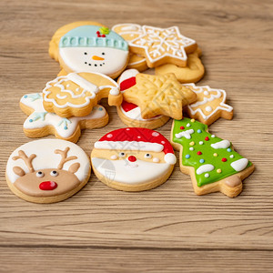 圣诞快乐自制饼干在木桌背景Xmas派对节假日和新年快乐概念木头最佳季节图片