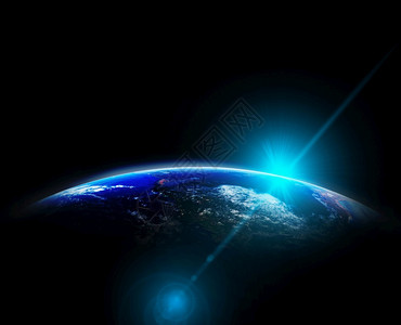 旅游连接太阳升起和镜头耀斑背景的地球一部分互联网络概念美国航天局提供的这一图像构件软图片